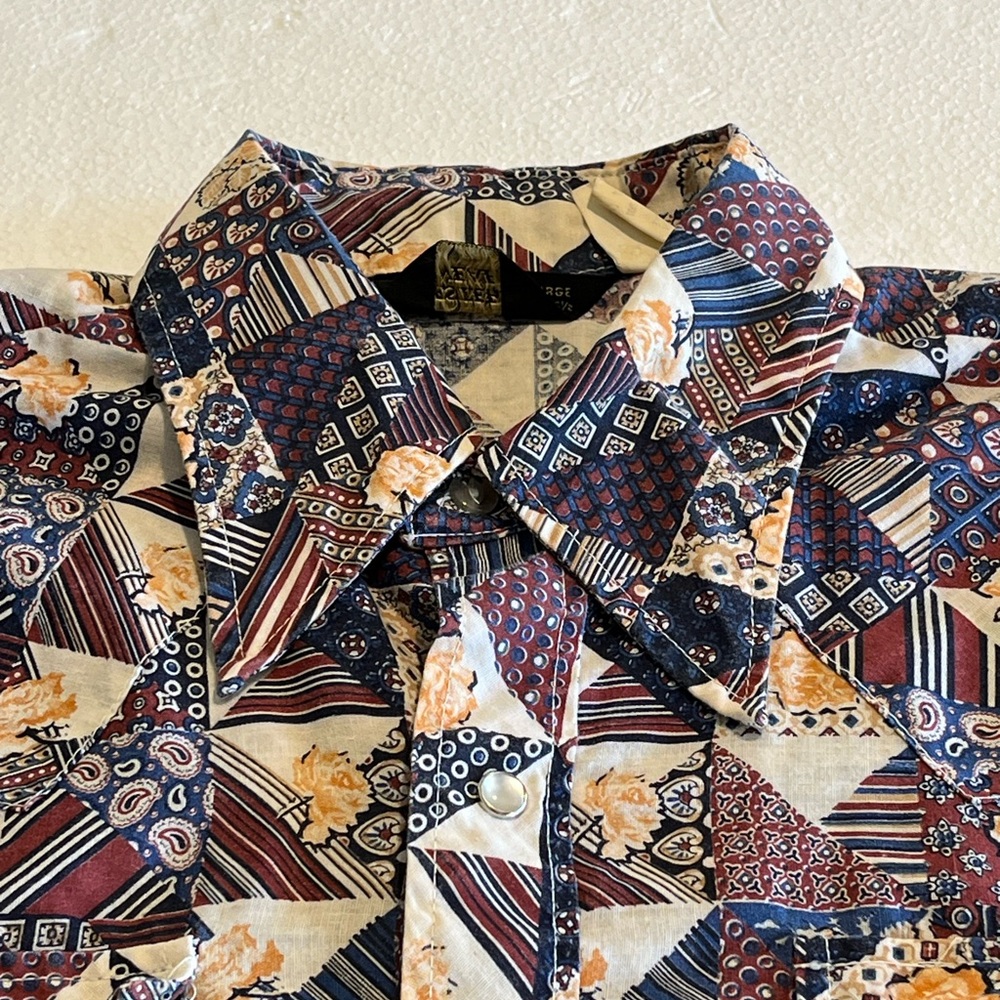 Vintage Sears Western Wear Pearl Snap Short Sleeve Geometric Casual Shirt 16.5 L - Picture 5 of 10